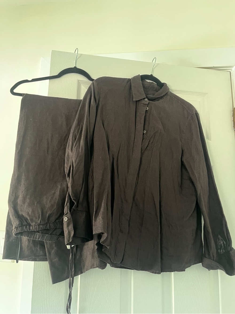 Zara women’s Dark Brown linen Lightweight Button-Up Shirt and pants size XL - Picture 1 of 5